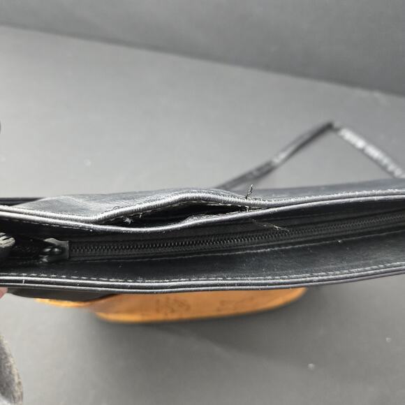 C.L. Whiting Collection Leather Crossbody Satchel Leaf Design Black& Camel Color - Picture 15 of 16